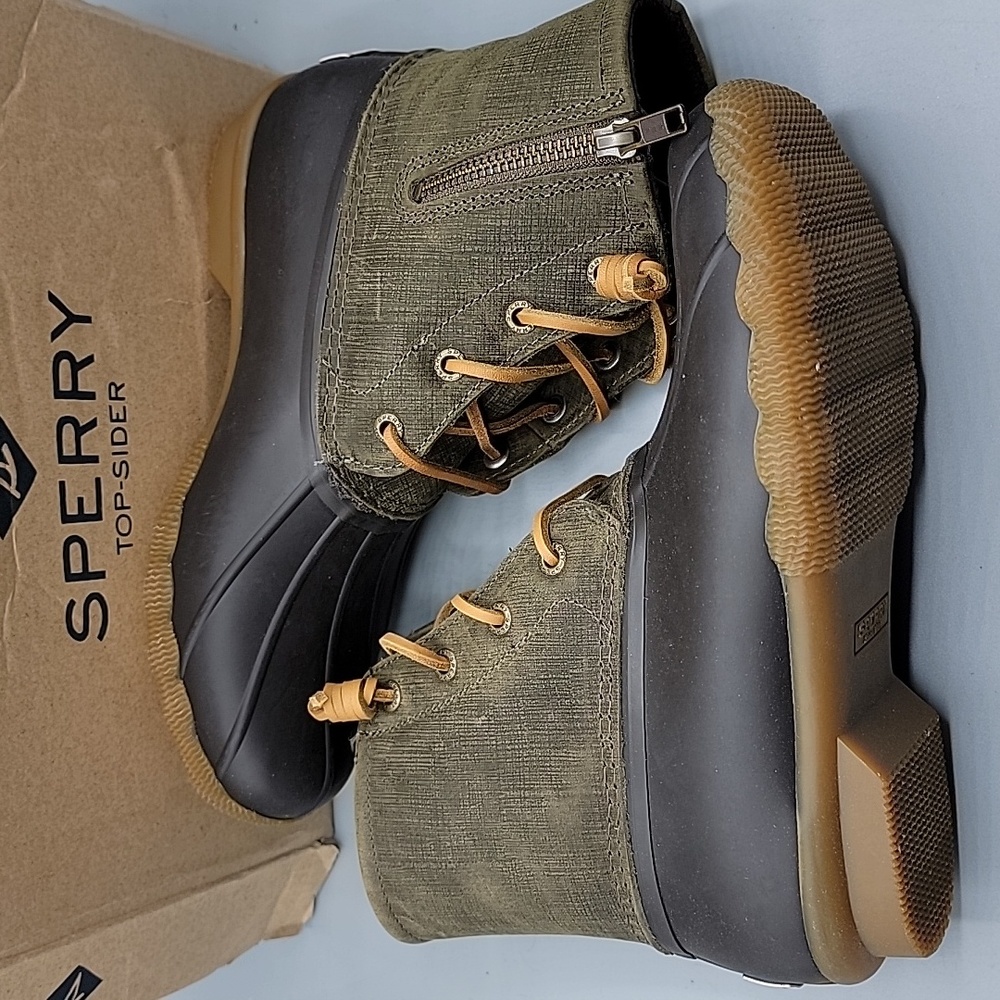 Sperry Saltwater Brown & Olive Duck Boots size 7 - Picture 2 of 11